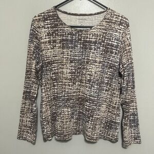 Croft & Barrow Classic Tee Women XL Brown Abstract Cotton Long Sleeve Minimalist